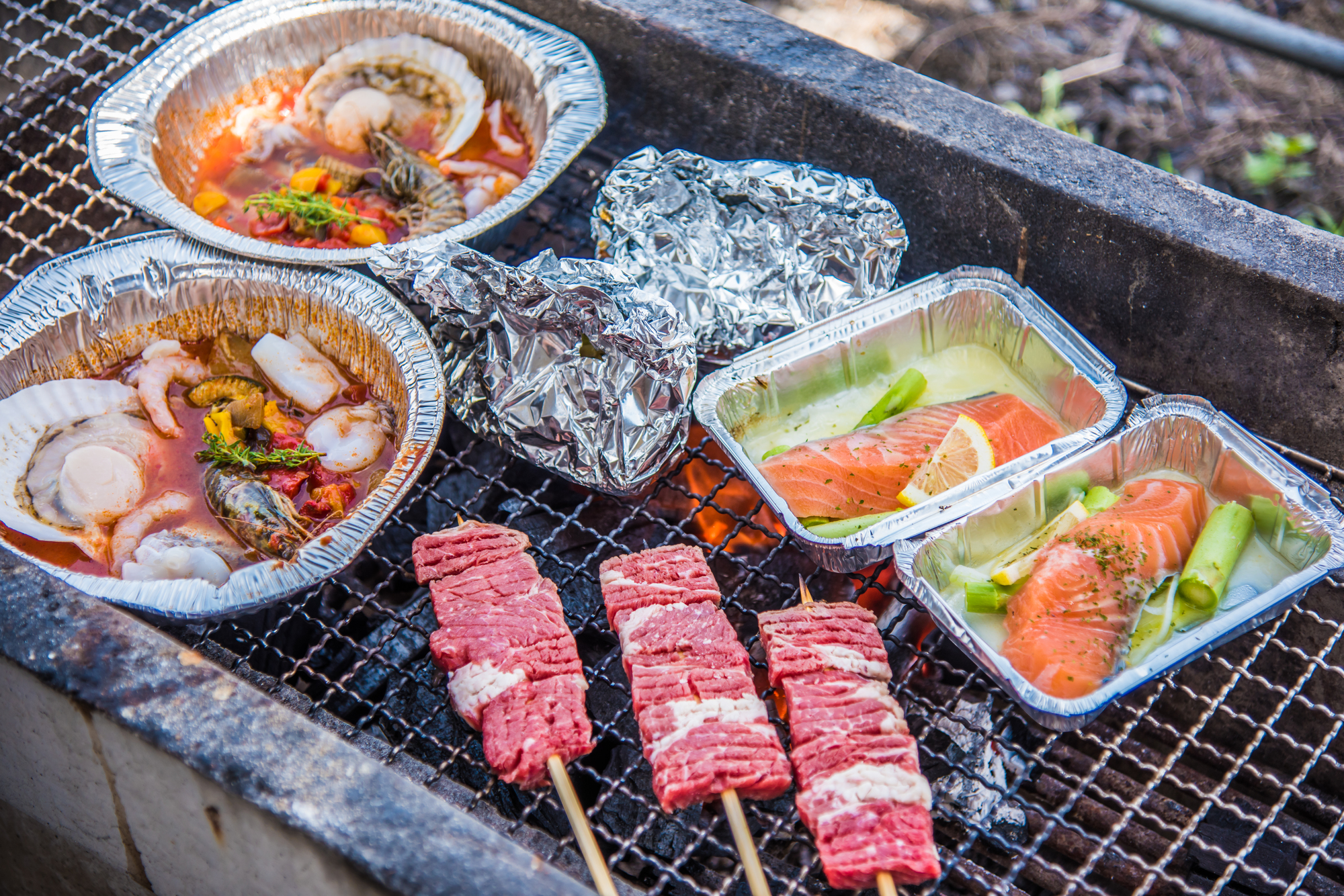 BBQのシーフードやお肉