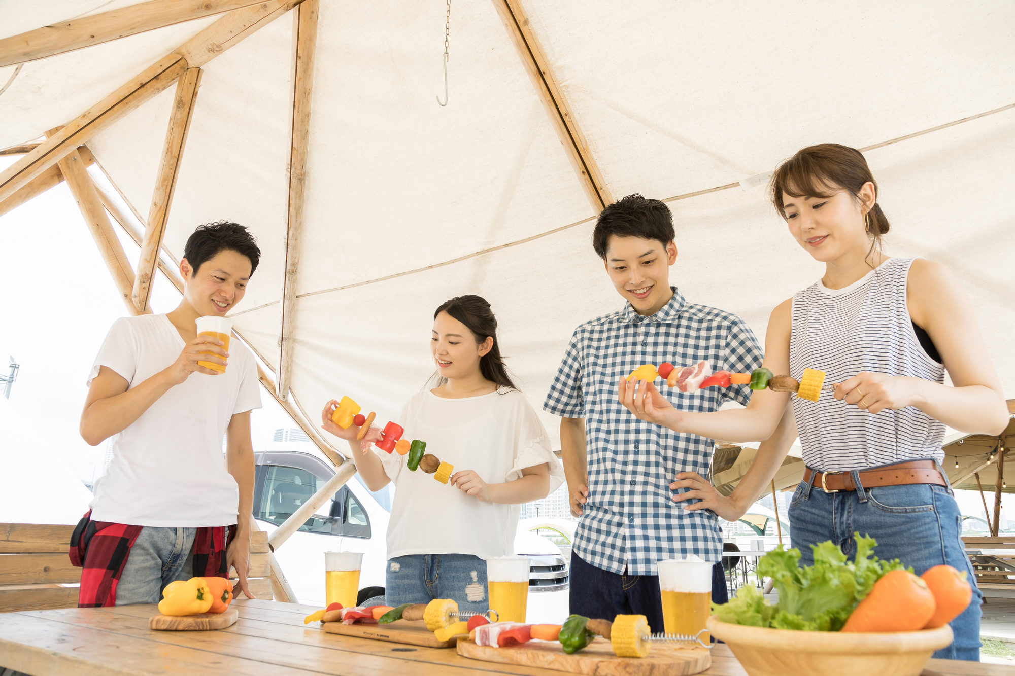  BBQ串を作る様子