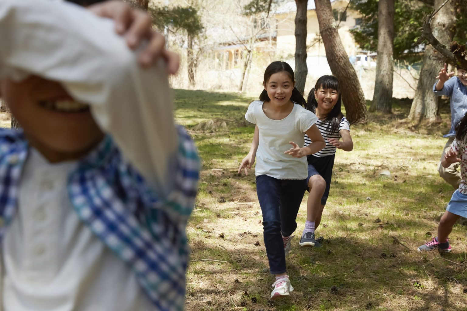 子どもたちがかくれんぼをする様子