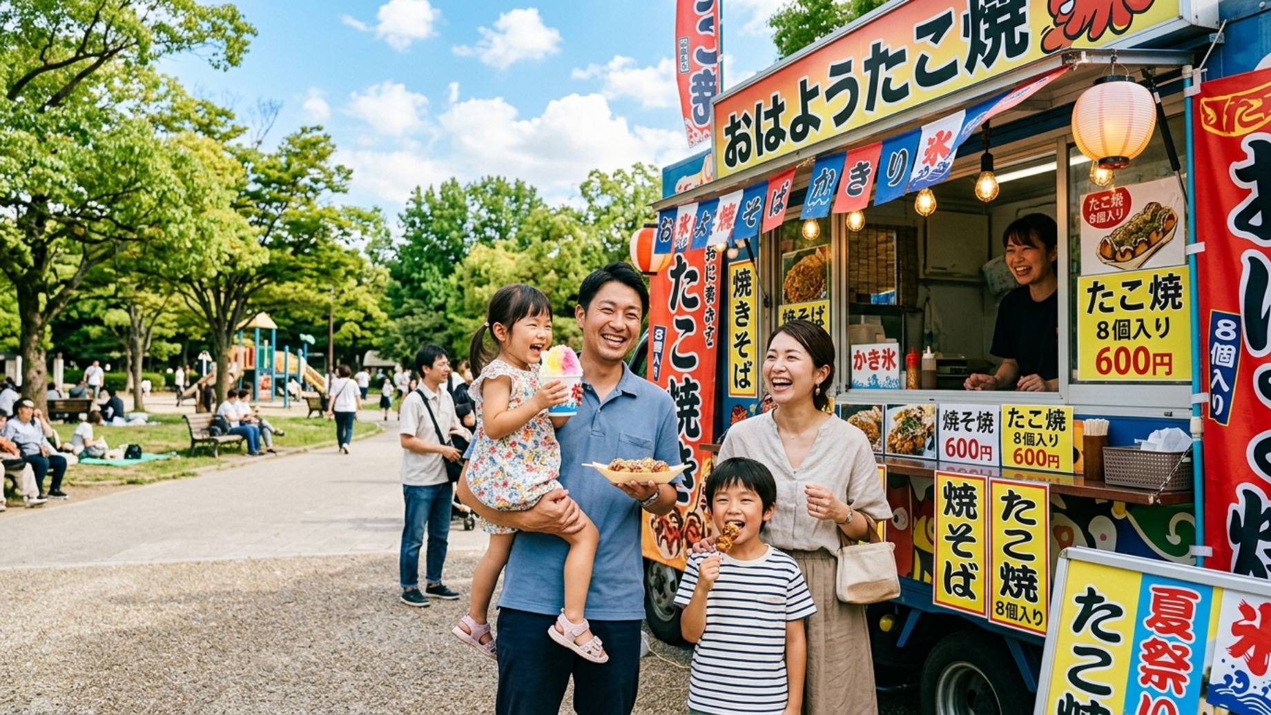 屋台を楽しむ家族