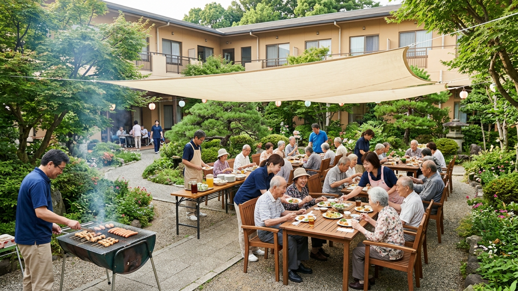 老人ホームでBBQ