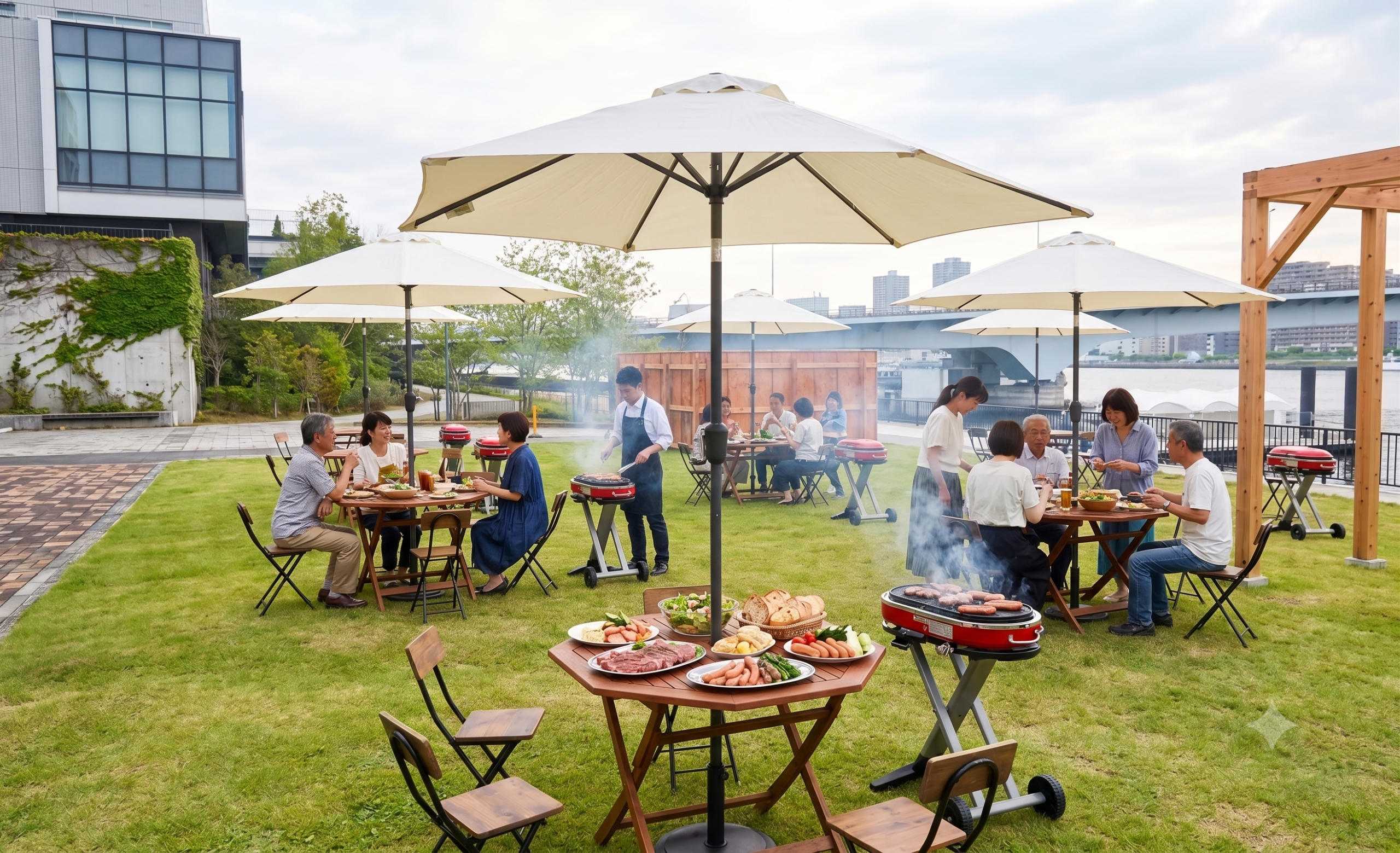 野外でBBQ