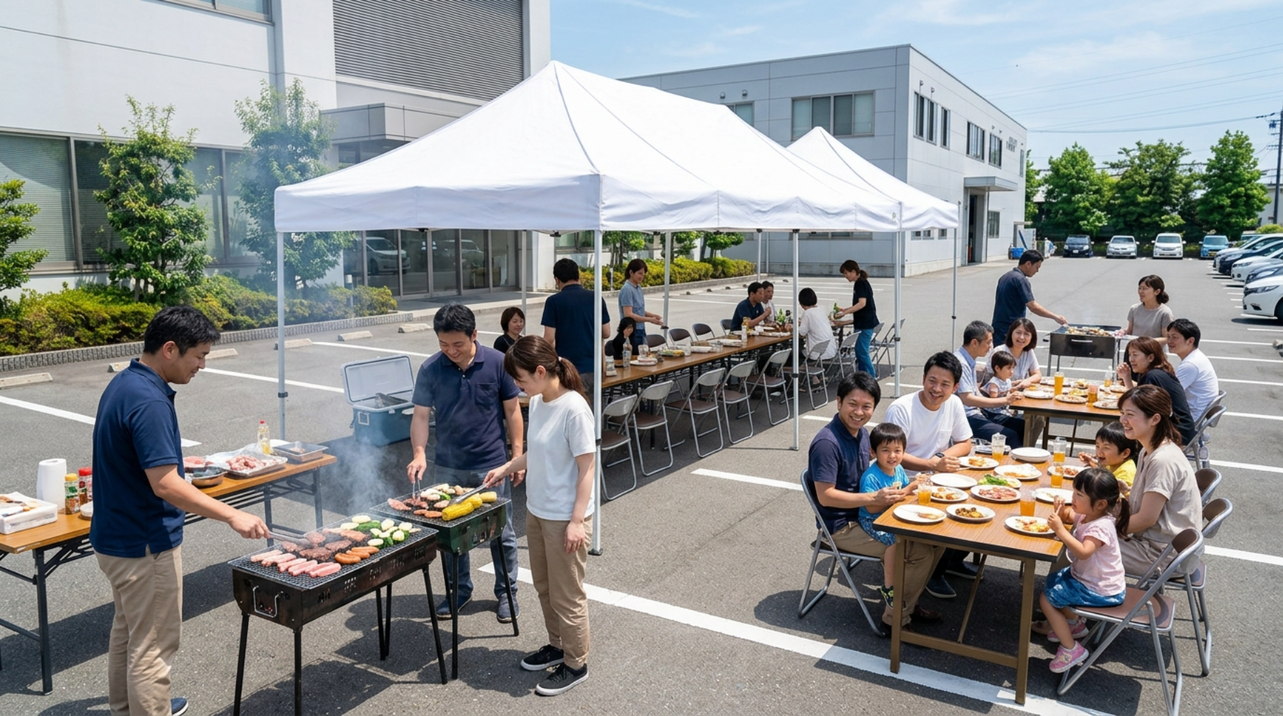 駐車場でBBQ